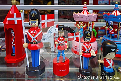 Souvenir toys in a Copenhagen Denmark tourist shop Editorial Stock Photo