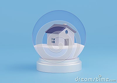 A souvenir Transparent Snow Globe with house inside Stock Photo