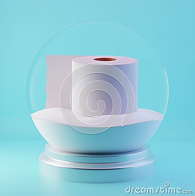 A souvenir Transparent Snow Globe with toilet paper inside. Winter wave of coronavirus infection, Christmas and covid-19 concept Stock Photo