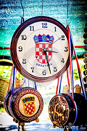 Souvenirs with Croatian simbols on sale at the fair Editorial Stock Photo