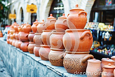 Souvenirs sold on a local market in the old town of Sheki, Azerbaijan. Stock Photo