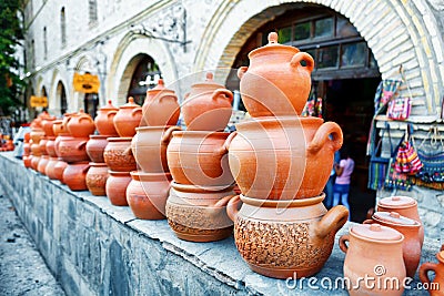 Souvenirs sold on a local market in the old town of Sheki, Azerbaijan. Stock Photo