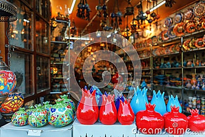 Souvenirs sold on a local market in the old town of Sheki, Azerbaijan. Stock Photo