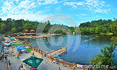 SOVATA, ROMANIA - Aug 16, 2019: Lake Ursu from Sovata resort - Romania Editorial Stock Photo