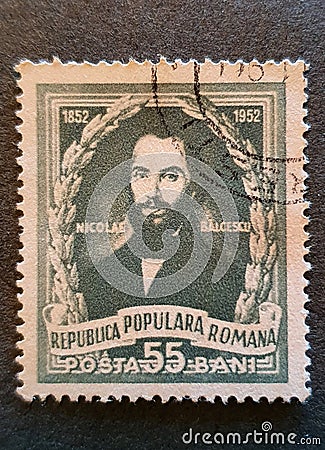 SOVATA, ROMANIA - Jul 02, 2020: Old postage stamp from Romania circa 1952 shows Nicolae Balcescu Editorial Stock Photo