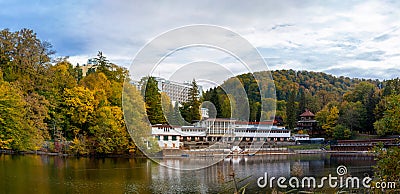 View of Ursu Lake in Sovata resort, Romania. Editorial Stock Photo