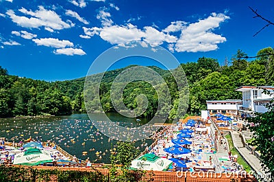 SOVATA, URSU LAKE, ROMANIA - AUGUST 8, 2015: Editorial Stock Photo