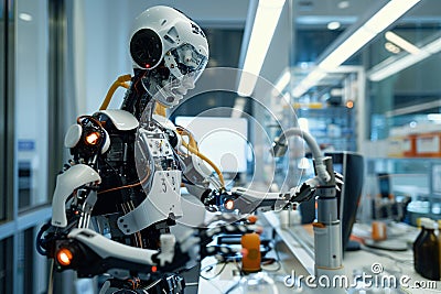 Sovereign AI. Inside lab where robots perform tasks seamlessly, leading revolution in automation. Autonomous robots in action. Stock Photo