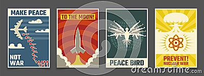 Soviet anti war, peaceful propaganda vector vintage posters Vector Illustration