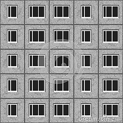 Seamless unified panel house print. Vector grayscale illustration. Original soviet architecture pattern. Vector Illustration