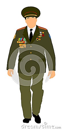 Soviet army officer in uniform vector. Soldier in uniform. Cartoon Illustration