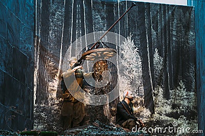 Soviet Belarusian partisans with cannon In The Belarusian Museum Of The Great Patriotic War in Minsk, Belarus Editorial Stock Photo