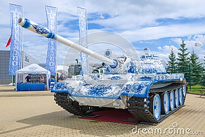 Soviet medium tank T-55 painted on Gzhel Editorial Stock Photo