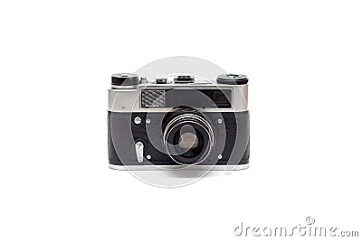 Soviet black silver old camera with a lens. Isolate Stock Photo