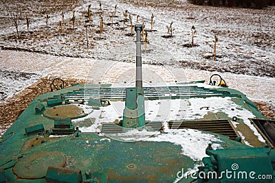 Infantry fighting vehicle through the eyes of the driver Stock Photo