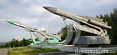 Soviet-made ant-aircraft missiles and a fighter interceptor. Editorial Stock Photo