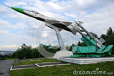 Soviet-made ant-aircraft missiles and a fighter interceptor. Editorial Stock Photo