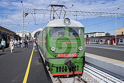 Soviet mainline DC electric locomotive VL8 (H8) on the Baltiyskiy railway station Editorial Stock Photo