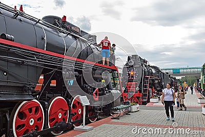 Soviet mainline freight steam locomotive of series L. in the Nov Editorial Stock Photo