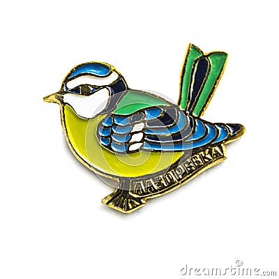 Soviet metallic badge with the image of a tit Editorial Stock Photo