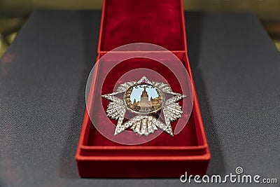 Soviet military award for victory in the Great Patriotic War. symbols of the Victory Day in WWII on May 9 Stock Photo