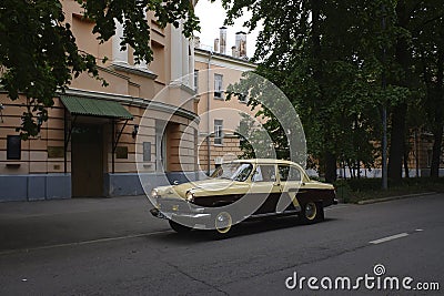 Soviet oldtimer GAZ-21 Volga in the territory of Russian State Agrarian University - Moscow Timiryazev Agricultural Academy, Russi Editorial Stock Photo