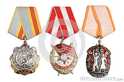 Soviet orders and awards isolated Stock Photo
