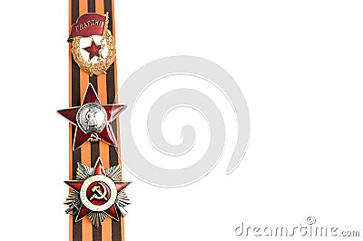 Soviet Orders of Great Patriotic war on Saint George ribbon as vertical border Stock Photo
