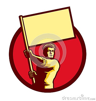 Soviet propaganda style patriot man holding flag vector Vector Illustration