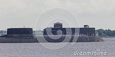 Soviet and Russian heavy nuclear-powered strategic missile submarine on the Kronstadt raid Editorial Stock Photo