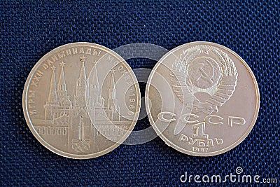 Soviet Russian jubilee ruble released for the Olympic Games Editorial Stock Photo