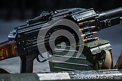 Soviet russian weapon: PKM detail Stock Photo