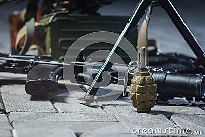 Soviet russian weapon: weapon pile Stock Photo