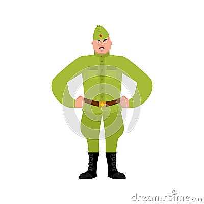 Soviet soldier angry emoji. Retro Russian warrior evil emotions Vector Illustration