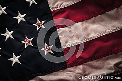 Soviet star on top of the american flag Star and Stripes symbolizing Russia`s involvement in influencing the election in the Stock Photo