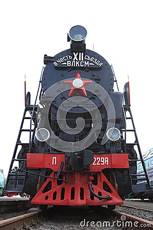 Soviet steam locomotive series L (Lebedyansky). Front view Editorial Stock Photo