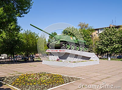 Soviet tank destroyer SU-100. Monument. Editorial Stock Photo