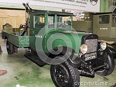 Soviet truck ZIS-12 with machine-antiaircraft installation. Editorial Stock Photo