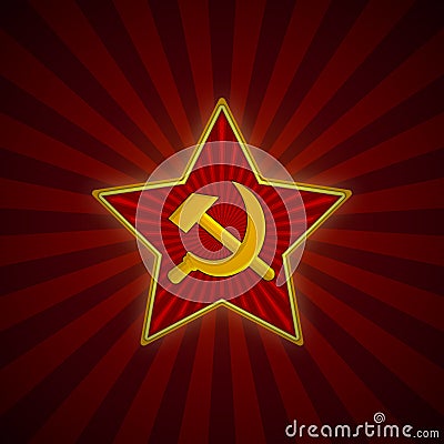 Soviet Union Red Star with hammer and sickle. Symbol of the USSR army. Background template for february 23. Vector. Vector Illustration