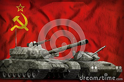 Soviet Union SSSR, USSR tank forces on the flag background. 9 May, Victory Day concept. 3d Illustration Stock Photo