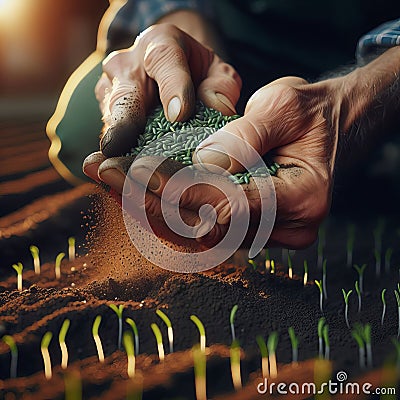 Sowing Seeds in Fertile Soil Stock Photo