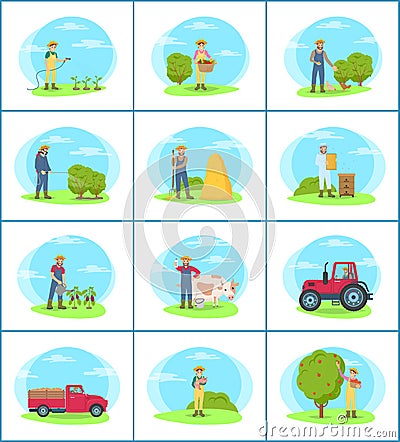 Sowing Woman on Plantation Vector Illustration Vector Illustration