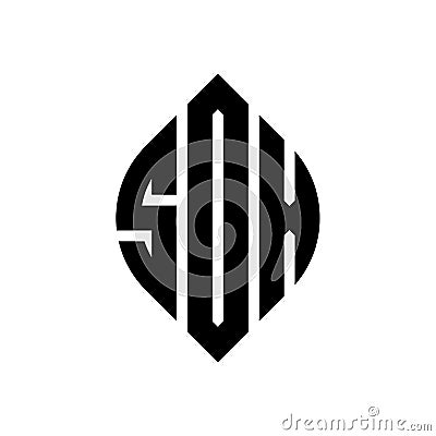 SOX circle letter logo design with circle and ellipse shape. SOX ellipse letters with typographic style. The three initials form a Vector Illustration