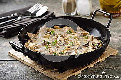 Soy meat stripes in creamy sauce Stock Photo