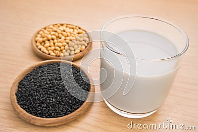 Soy milk with black sesame in glass Stock Photo