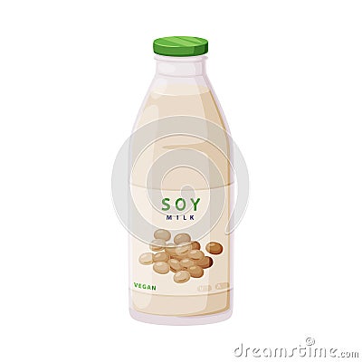 Soy Milk in Bottle as Natural and Organic Product from Soybean Plant Vector Illustration Vector Illustration