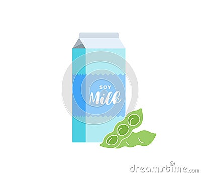 Soy milk cardboard box. Vegetarian lactose free drink package. Healthy vegan soya eco dairy beverage carton packaging Vector Illustration