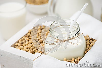 Soy milk in a glass jar Stock Photo