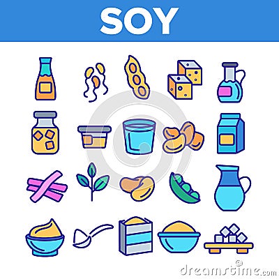 Soy Products, Food Linear Vector Icons Set Vector Illustration