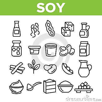 Soy Products, Food Linear Vector Icons Set Vector Illustration